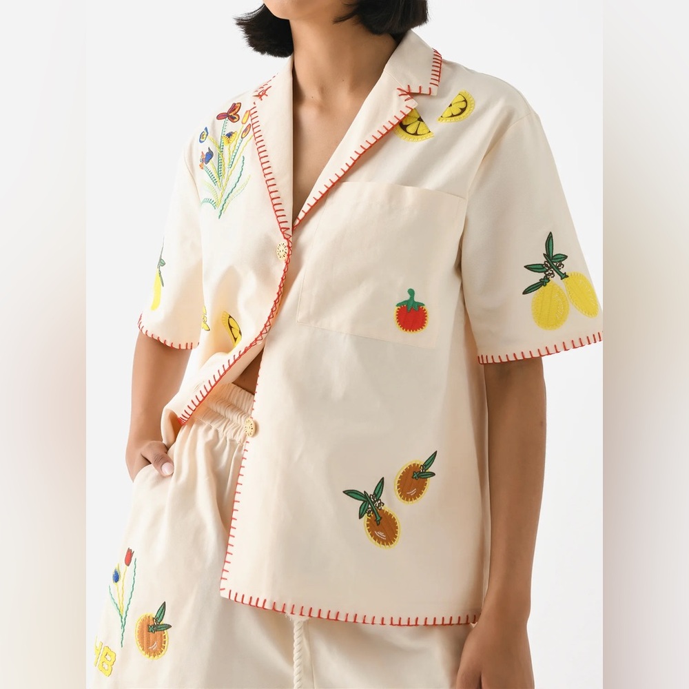 Hunter Bell Polly camp embroidered cotton canvas shirt
